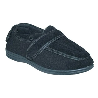 Image of Mens Diabetic Orthopaedic Comfort Luxury Slippers Shoes Wide FIT Adjustable Strap Size UK 7 16 (Declan Black, Footwear System, Adult, Men, Numeric, Wide, 15)