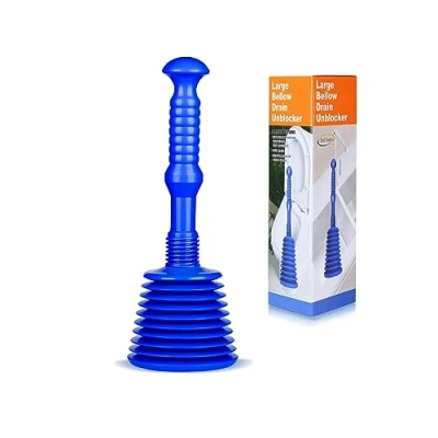 Image of Tech Traders Large Sink and Drain Plunger for Kitchens, Bathrooms, Sinks, Baths, Waste Pipes Showers.Commercial Style Heavy Duty Powerful Plunger,Large Bellows Blue