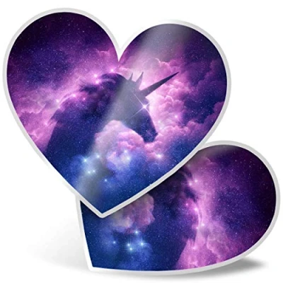 Image of 2 x Heart Stickers 7.5 cm Unicorn Nebula Purple Star Laptop Tablet Luggage Scrapbook #14344