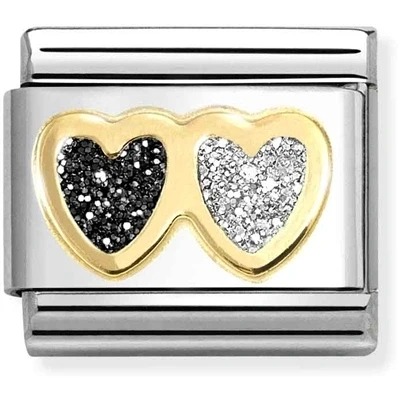 Image of Nomination Double Heart Black And Silver Charm