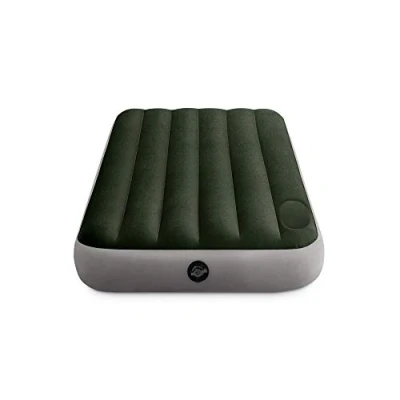 Image of Intex 64761E Dura Beam Standard Downy Air Mattress: Fiber Tech Twin Size Built in Foot Pump 10in Bed Height 300lb Weight Capacity
