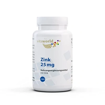 Image of Vita World Zinc 25 mg 365 Tablets Vegan High Dosage Bioavailability Bisglycinate Made in Germany with Analysis Certificate