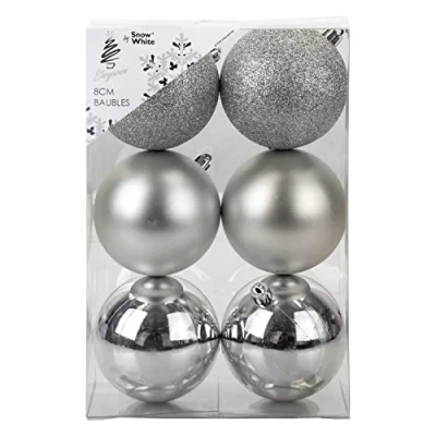 Image of VFM Silver 8cm Christmas Baubles 6 Pack