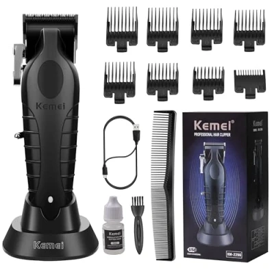 Image of KEMEI 2296 Professional Hair Clippers for Men Cord/Cordless Cutting Kits, &amp; Beard Trimmer, T Blade Barber with USB Rechargeable Gift
