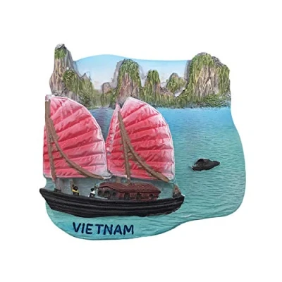 Image of 3D Vietnam Sailboat Refrigerator Magnet Tourist Travel Souvenirs Handmade Resin Craft Magnetic Stickers Home Kitchen Decoration Fridge Collection Gift
