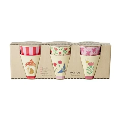 Image of Rice Small Melamine Cups Children&#039;s Pink Happy Forest Prints Pack of 6