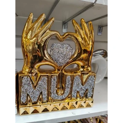 Image of Biznest Mum Heart Hand Crushed Diamond Crystal Ornament Home Decoration Bedroom Living Room Best Gift For Mother&#039;s Day (Gold)