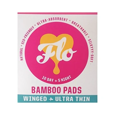 Image of 3 x Here We Flo Natural Bamboo Pads Winged &amp; Utra Thin 10 Day 5 Night