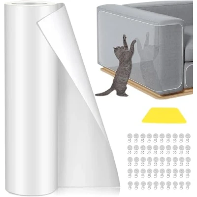 Image of Scratch Protection Cat Tape 40 x 300 cm, Anti Film for Cats, Sofa Film, Self Adhesive Pads with 50 Screws Furniture Wall Door