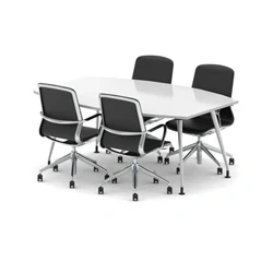 Image of High Gloss 1800mm Writable Boardroom Table White + 4 Executive Chairs