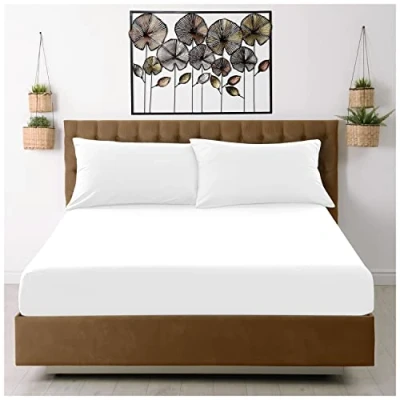 Image of GC GAVENO CAVAILIA Extra Deep, Non Iron Percale Fitted Sheet, Super Soft Plain Dyed Easy Care Bedding, Polycotton, White, King