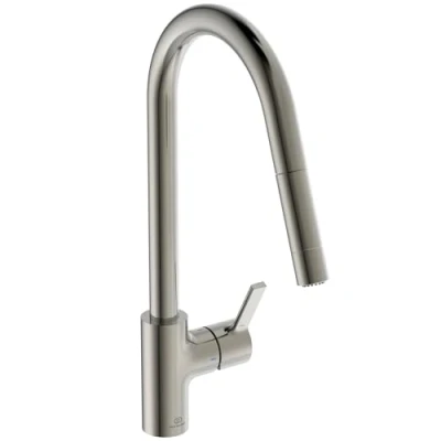 Image of Ideal Standard Gusto, Single Lever Mixer for Kitchen Sink, Tubular high spout with Adjustable and Removable Hand Shower Two Functions, Silver Storm