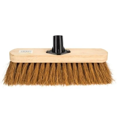 Image of HOMESHOPA 12&quot; Wooden Broom Head Natural Soft Coco Bristle, Replacement Head, Indoor Outdoor Floor Sweeping Brush, Fitted Fixing Bracket Connector