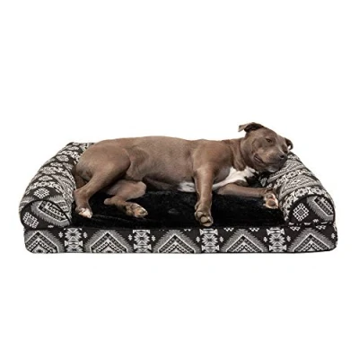 Image of Furhaven Large Orthopedic Dog Bed Plush &amp; Southwest Kilim Decor Sofa Style w/Removable Washable Cover Black Medallion,