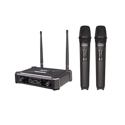 Image of KAM KWM11PRO TWIN HANDHELD UHF FIXED CHANNEL RADIO MICROPHONE SYSTEM