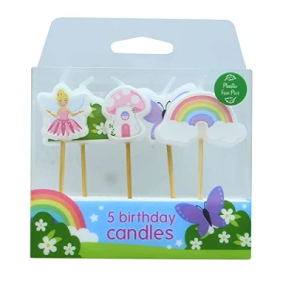 Image of Baked With Love Fairy Garden Cake Candles, 5 Bright Magical Birthday Celebration Decorations, Fairy, Rainbow, Butterfly, Plastic Free Bamboo Pic Pack of Candles