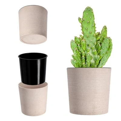 Image of KADAX Flower Pot, Eco Friendly Planter Made of Recycled Wood Shavings, Durable Plant Pot with Insert for Houseplants (⌀ 30 cm, Cream)
