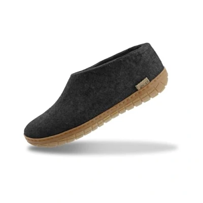 Image of GLERUPS Indoor Outdoor Slippers Men &amp; Women with Rubber Sole (Black) Unisex Wool Slipper Shoes Comfy Cosy Gents and Ladies