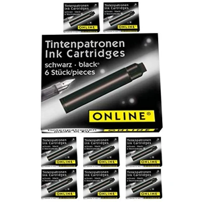 Image of ONLINE Standard Ink cartridges in a Value Pack, Universal Fountain Pen Ink, Compatible with All pens, Replacement for pens and rollerballs, Colour Black