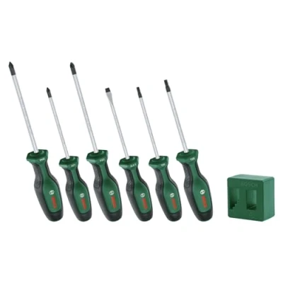 Image of Bosch Screwdriver Premium Set 6 Piece with Magnetizer (6X Extra Hard S2 Steel Screwdrivers for DIY; Softgrip; Magnetic Tip; demagnetizer)