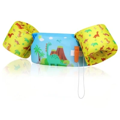 Image of MoKo Swim Arm Band for Kids, Children Vest Cute Cartoon Swimming Wings Pool Floats Sleeve Toddlers Water Device Beach Sports Learning Training Equipment, Blue Yellow Dinosaur