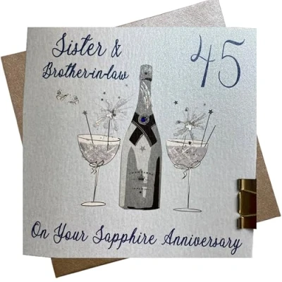 Image of WHITE COTTON CARDS SISTER &amp; BROTHER IN LAW 45TH ANNIVERSARY CARD, HANDMADE (DAA45 SB)