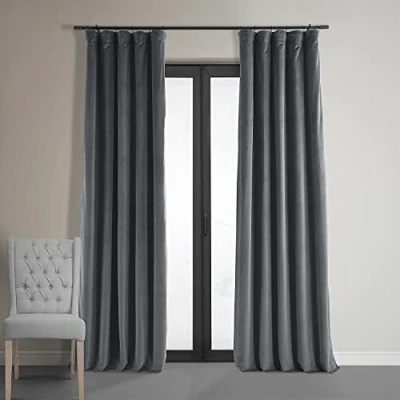 Image of HPD Half Price Drapes Signature Velvet Thermal Blackout Curtains for Living Room 84 Inch Long 1 Panel Rod Pocket Insulated Bedroom Window Curtains, 50W x 84L, Distance Blue Grey