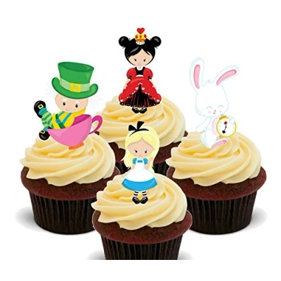 Image of Made4You Alice in Wonderland Edible Cupcake Toppers Stand up Wafer Cake Decorations (Pack of 12)