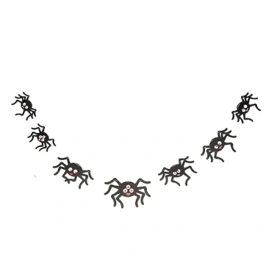 Image of PUKKA party Halloween Spider Stitched Garland 2 Metre Lightweight Printed Banner with Various Size and Shape Spiders on Easy to Hand String for Haunted Houses, Gothic Parties, Trick or Treaters