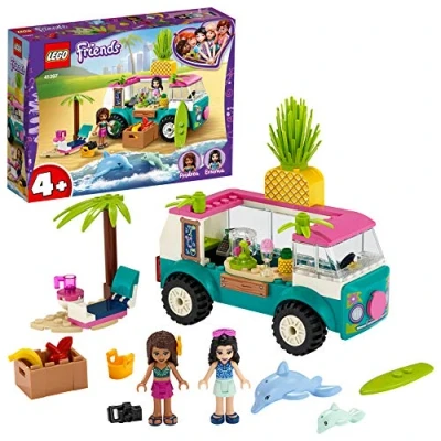 Image of LEGO 41397 Friends Juice Truck Toy Playset with Emma, 2 Dolphins and Beach Scene, for Preschool Kids 4 + Year Old