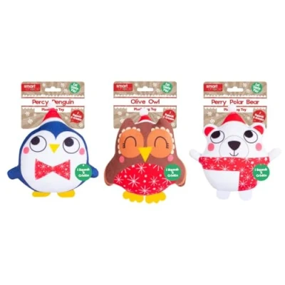 Image of YöL Set Of 3 Polar Bear Owl Penguin Plush Christmas Dog Toys Squeaker Crinkles Pet Puppy Gift Xmas