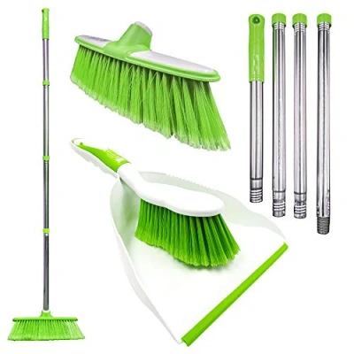 Image of Sweeping Broom Indoor with Matching Dustpan and Brush Sets, Household Cleaning Set that Includes a Indoor, Soft (Green)