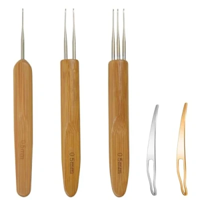 Image of 5 Pieces Dreadlock Crochet Hook Tool Kit Braid Hair Dreadlocks Needle Weaving for Craft (0.5mm)