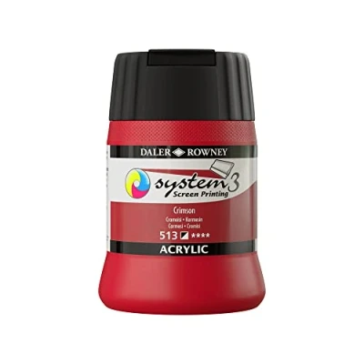 Image of Daler Rowney System3 Acrylic Screen Printing Ink, Plastic Pot, 8.45oz 250 ml, Crimson