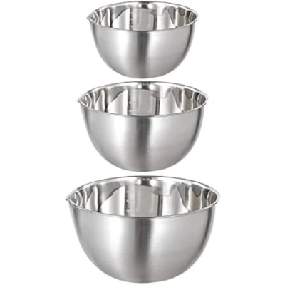 Image of Mixing Bowls 3 Pieces Bowl Set Stainless Steel with Spout Metal Cooking Baking for Preparing Serving Nesting Dishwasher Safe 1.5L/ 3L/ 5L