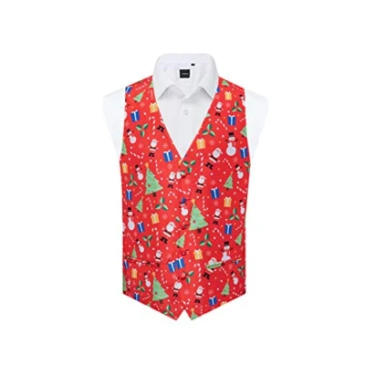 Image of Dobell Mens Red Festive Fun Christmas Waistcoat 4XL (58 60in)