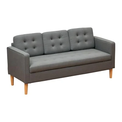 Image of HOMCOM Modern 3 Seater Sofa Button Tufted Fabric Couch with Storage Chest Rubberwood Legs for Living Room, Grey