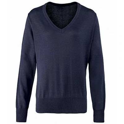 Image of Premier Workwear Ladies V Neck Knitted Sweater Navy 14