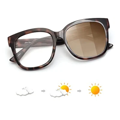 Image of Jim Halo Photochromic Blue Light Blocking Glasses for Women, Oversized Square Computer Reduce Eye Strain Tortoise