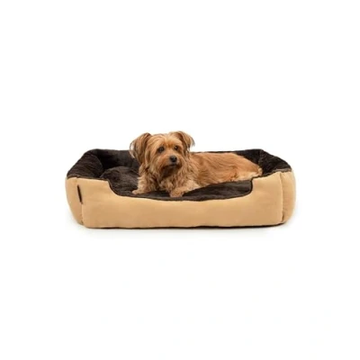 Image of dog bed pillow basket with reversible cushion colour brown/beige size L