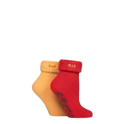 Image of Elle Women&#039;s Lounge Slipper Socks Thermal Bed and Anti Slip Grip in a 2 Pair Multipack Size 4 8 Cinnamon