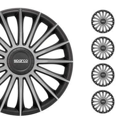 Image of Sparco SPC1693BKSV Set Wheel Covers Treviso 16 inch Black/Silver, of 4