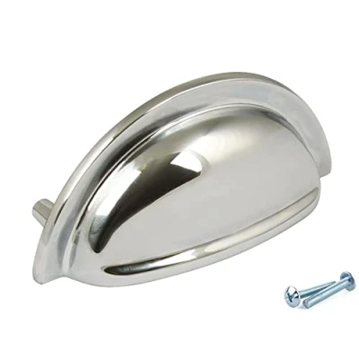 Image of Solmer LTD Henrietta Cup Kitchen Cabinet Door Handle Cupboard Drawer Bedroom Furniture Knob (Polished Chrome)