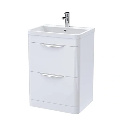 Image of Balterley Floor Standing 2 Drawer Vanity Unit with Ceramic Basin 600mm Gloss White