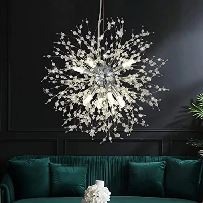 Image of EFPD Modern Crystal Chandelier, 8 Light Dandelion Stainless Steel Chandelier for Bedroom Foyer Hallway Entrance Kitchen