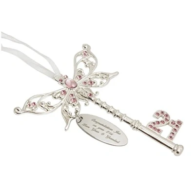 Image of Personalised Engraved 21st Birthday Celebration Key, Pink Butterfly