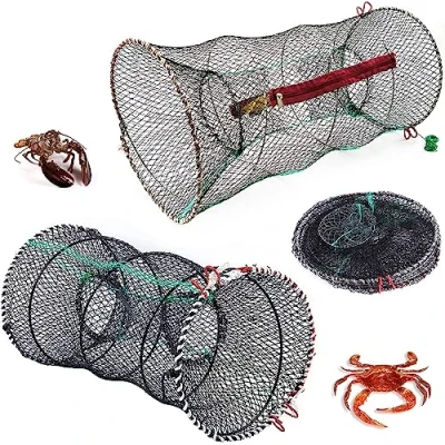 Image of Collapsible Mesh Crayfish Trap, Zipped Access and Bait Pocket, Great Crab Fish Trap Net for Catching Crabs, Lobster, Shrimp, Prawn 30 cm (2)