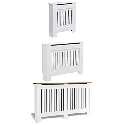 Image of Radiator Cover MDF Wood White Vertical Slat Living Room Bedroom Hallway Cabinet Modern Design (Small)