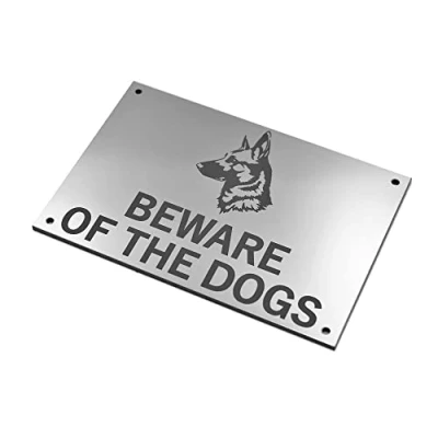 Image of Beware of the Dogs Sign Easy to See Warning, Indoor/Outdoor Notice, Deterrent (Large DOGS, Silver German Shepherd)
