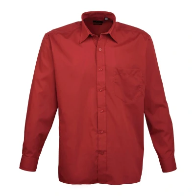 Image of Premier Mens Poplin Long Sleeved Shirt (Burgundy) Size 18 inch
